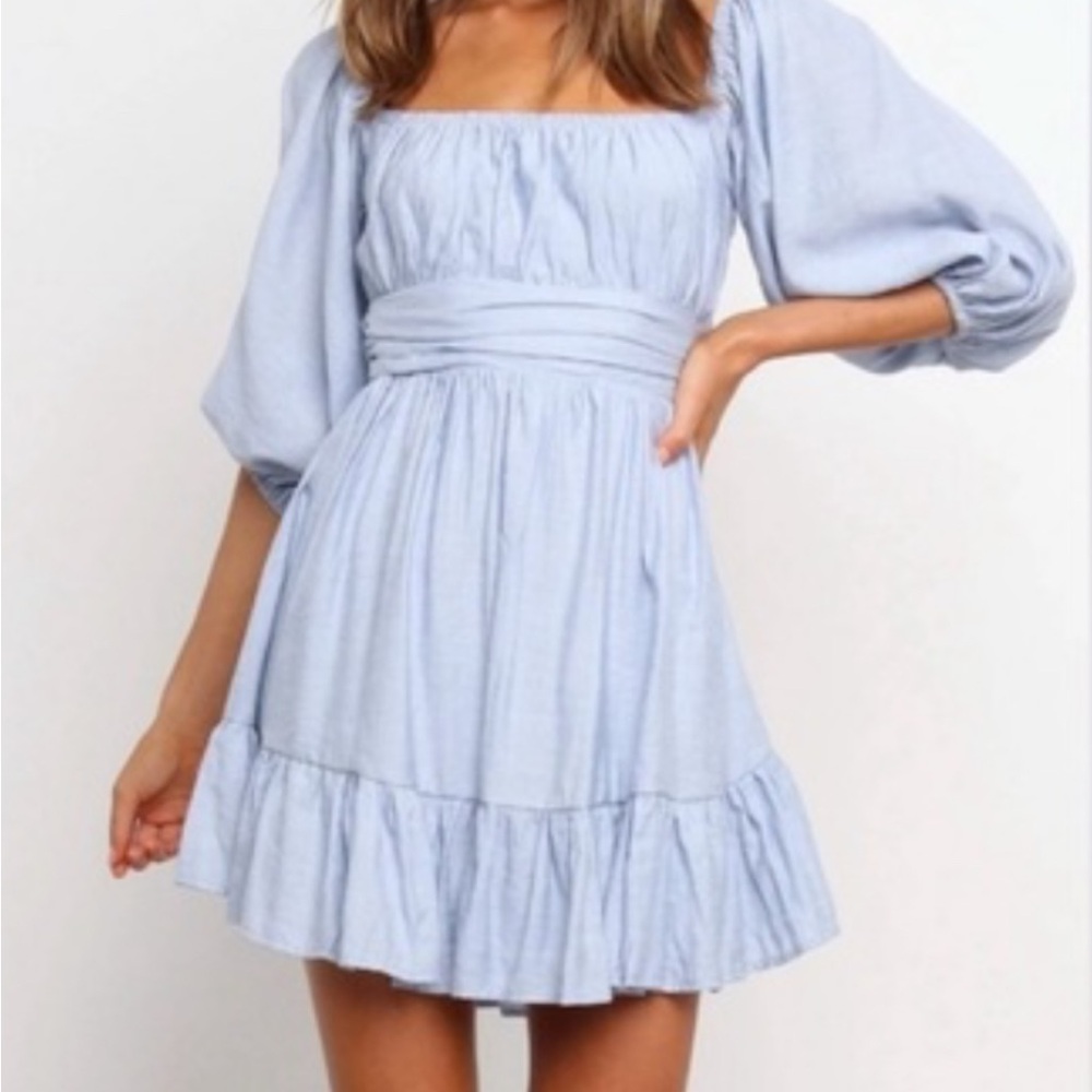 Petal & Pup Light Blue Puff Sleeve Mini Dress